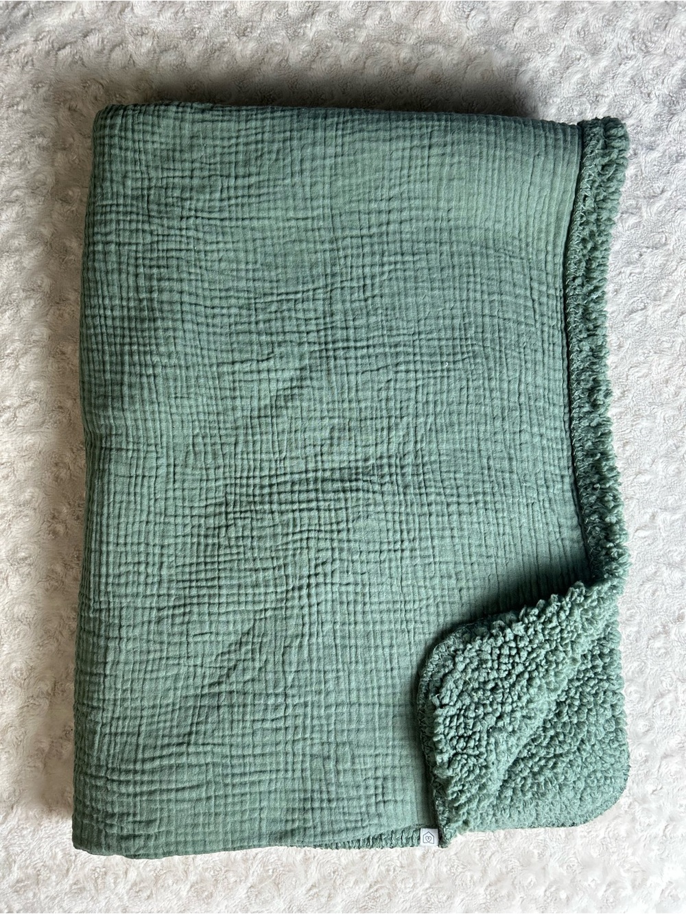 Snug Solid Green Baby Blanket Muslin Sherpa Reversible Stitched Edge Lovey